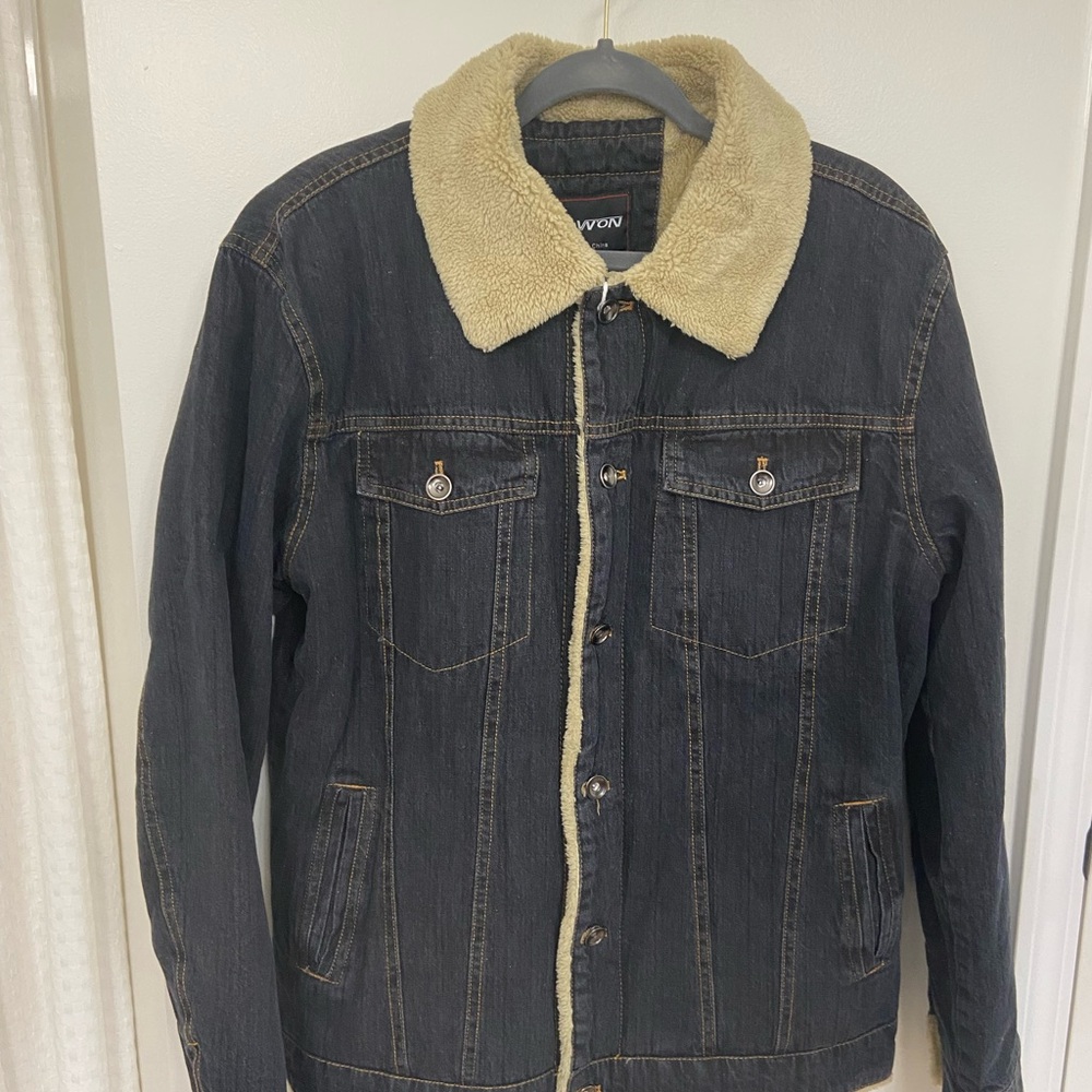 Hovvon Dark Denim Tan Lined Jacket with Tan Collar Men’s M